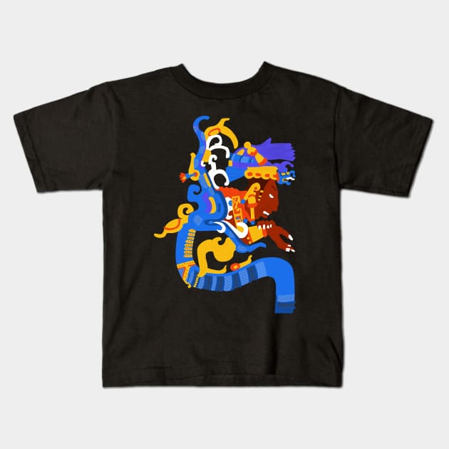 Human head emerging from a snake mouth yaxchilan Kids T-Shirt by Gwendal